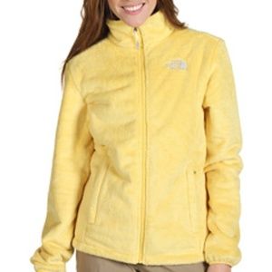 yellow fuzzy north face jacket